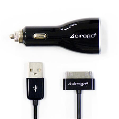 Cirago International Cable-Dual USB Car Charger-with Sync Cable-Black Dual USB charging ports - 2.1A and 1.0A IPA3510